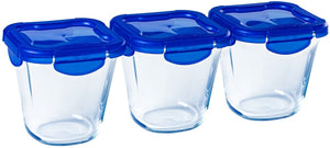 Pyrex - cook go lunchbox met deksel 800 ml set van 3 stuks - transparant blauw