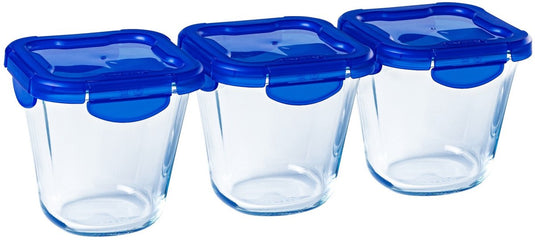 Pyrex - cook go lunchbox met deksel 800 ml set van 3 stuks - transparant blauw