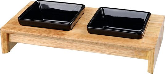 Trixie voerset keramiek met houten onderstel zwart