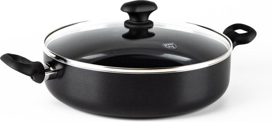 Greenchef diamond hapjespan 28cm met deksel - 4.25l - pfas-vrije antikleeflaag - hapjespan inductie - keramische pan - ovenbestendig tot 160°c - koelgreep - glazen deksel - zwart