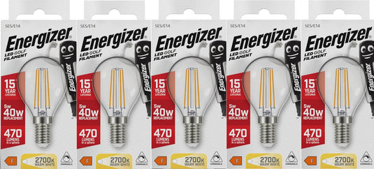 Energizer energiezuinige filament led kogellamp - e14 - 5 watt - warmwit licht - dimbaar - 5 stuks