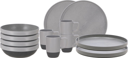 Travellife vita camping serviesset grijs 12-delig - keramiek look - stevig en krasbestendig melamine