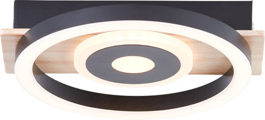 Brilliant maureen - plafondlamp - led 12w - 3000k - zwart - hout