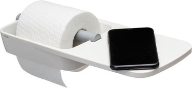 Tiger tess - wc rolhouder met planchet - zelfklevend - 3m tape - boren - wit lichtgrijs