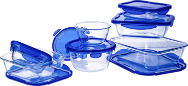 Pyrex - cook go schaal set van 7 stuks - borosilicaatglas - transparant blauw