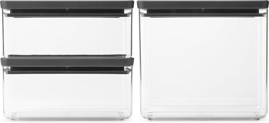 Brabantia tasty+ voorraadbussen - stapelbaar - 1,5 + 1,5 + 3,5 l - dark grey