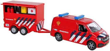 Kids globe vw transporter brandweer met aanhangwagen