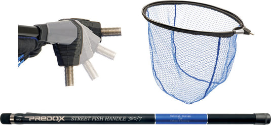 Predox streetfish kade schepnet set - schepnet- steel schepnet - rubber - 380cm - telescopisch - kleur blauw en zwart - riem clip - struinen - roofvis