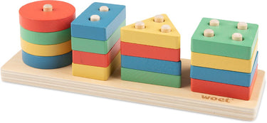 Woet ® houten vormenpuzzel - geometrisch stapel- en sorteerspel - leer vormen kleuren - educatief speelgoed - montessori - vanaf 1 jaar