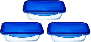 Pyrex - cook go lunchbox met deksel 800 ml set van 3 stuks - transparant blauw