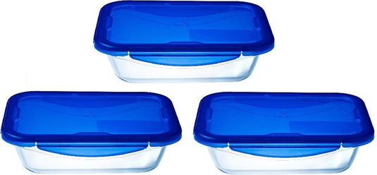 Pyrex - cook go lunchbox met deksel 800 ml set van 3 stuks - transparant blauw