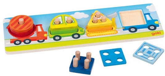 Goki sorteerspel - voertuigen - 30x10x2,6cm - 13 delen - 1 jaar