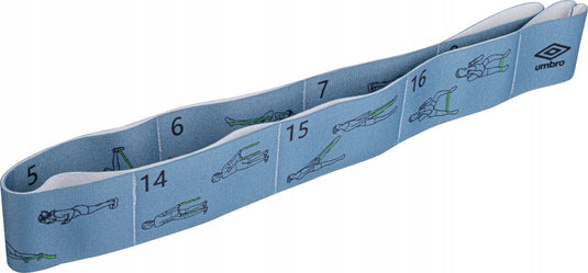 Umbro training band - fitnessband 77 x 5 cm - met 16 oefeningen - voor krachttraining, balans en revalidatie - blauw