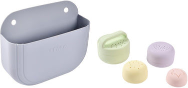 Béaba badspeeltjes set - 4 stuks + opbergmand - silicone - vanaf 1 jaar - voor in bad - zuignappen