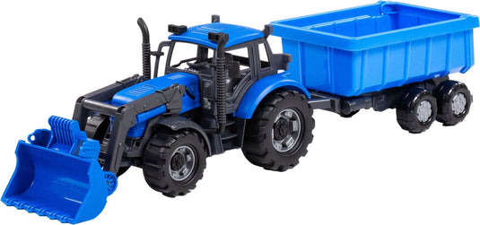 Cavallino tractor met lader en aanhang kiepwagen blauw, schaal 1:32