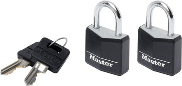 Masterlock hangslot - massief aluminium - zwart - 30 mm - 2 stuks - 9130eurtblk