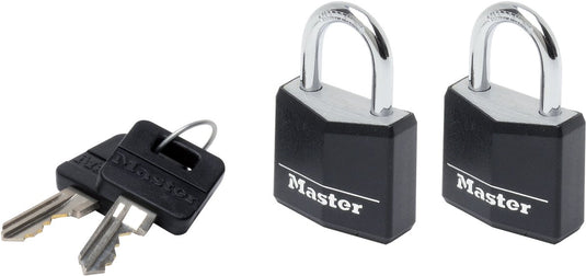 Masterlock hangslot - massief aluminium - zwart - 30 mm - 2 stuks - 9130eurtblk