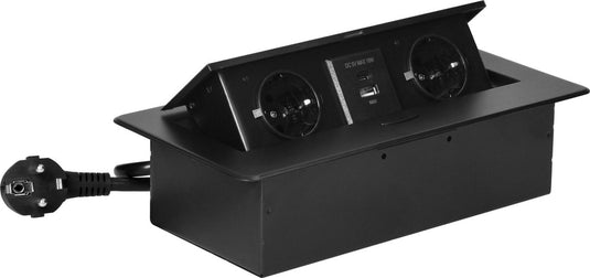 Orno pop-up stekkerdoos - 2 stopcontacten - usb a c - inbouw stekkerblok met 1.5 meter kabel - zwart