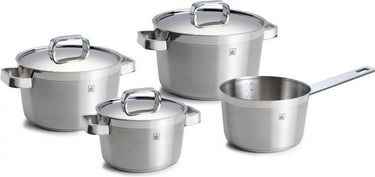 Bk conical profi pannenset 4-delig - 16 18 20cm - 0.9 1.5 2 3l - zonder pfas-vrije antikleeflaag - pannenset inductie - rvs kookpan - ovenbestendig tot 230°c - met deksel - zilver