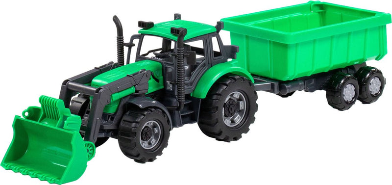 Load image into Gallery viewer, Cavallino tractor met lader en aanhang kiepwagen groen, schaal 1:32
