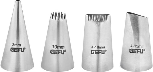 Gefu decore spuitmondjes set – 4-delig – rvs decoreertuiten – voor taarten, gebak en desserts – vaatwasserbestendig