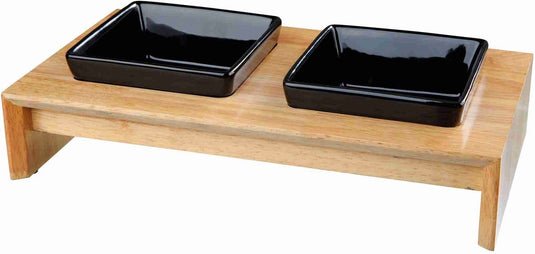 Trixie voerset keramiek met houten onderstel zwart