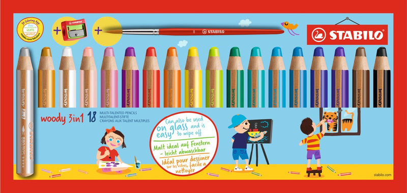Load image into Gallery viewer, Stabilo woody 3in1 multitalent potloden - 18dlg. met puntenslijper en penseel
