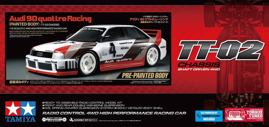 Tamiya modelbouwpakket auto - 47511 rc auto - audi 90 quattro racing - tt-02 - voorgelakte carrosserie rc plastic - 1:10 - modelbouw