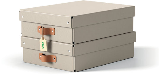 Leitz puro middelgrote lage opbergdoos met deksel - set van 2 - 8l - 100% gerecycled karton - beige