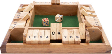 Longfield shut the box 4 spelers – houten dobbelspel – klassiek gezelschapsspel – familiespel met vilt – 2 dobbelstenen – engelhart