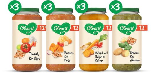 Olvarit variatiemenu babymaaltijd 12+ maanden – versie 1 - 4 smaken – 12 x 250g