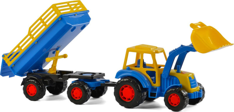Load image into Gallery viewer, Cavallino tractor met voorlader en aanhanger blauw
