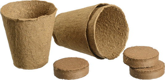 Nature - biopot h8 x ø8cm + kokostablet (3st.) - stekpotje - biologisch afbreekbaar