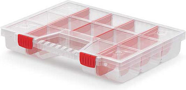 Kistenberg sorteerbox vakjes koffer - spijkers schroeven kleine spullen - 12 vaks - kunststof - transparant - 39 x 29 x 6.5 cm