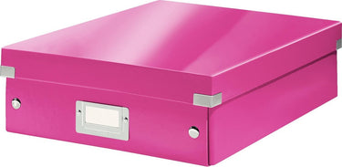 Leitz wow click store middelgrote opbergdoos - 85% gerecycled karton - ruimtebesparende sorteerdoos met vakjes - 28.1 x 10 x 37 cm (bxhxd) - roze
