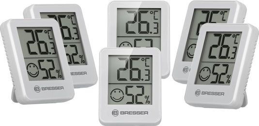 Bresser thermo- en hygrometer - set van 6 - wit - temperatuur en luchtvochtigheid