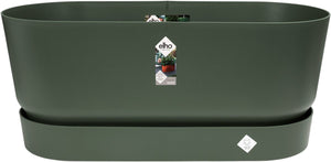 Elho greenville terrace trough met wielen - plantenbak met waterreservoir - 100% gerecycled plastic - l78 x b35 x h33.5 cm - blad groen
