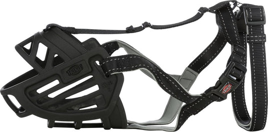 Trixie muilkorf - muzzle flex silicone - zwart - maat m-l - snuit omtrek 27 cm