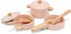 Woet ® houten pannenset roze - 7-delige set met kookgerei - speelgoed keukenset - speelgoedkeuken accessoires voor kinderen - rollenspel keukenspeelgoed - vanaf 2 jaar