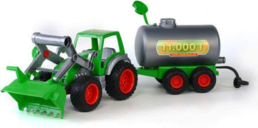 Wader tractor met voorlader en tanker - groen kunststof - 3-6 jaar