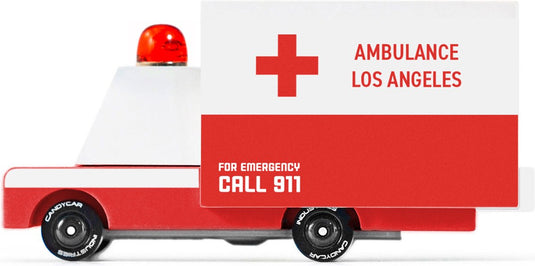 Candylab toys candycar world: ambulance van (e762) 8,4x4,1x5,1cm, wooden diecast, in giftbox, 3+