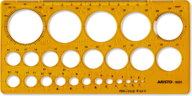 Aristo cirkelsjabloon - afmetingen 200x100mm - diameter 1 tot 36mm - 25 cirkels - oranje transparant - ar-5031