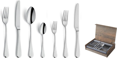 Amefa drift - 84-delig voor 12 personen - bestekset met luxe houten kist - zilver - rvs - vaatwasmachinebestendig - 18 10 - 12 persoons