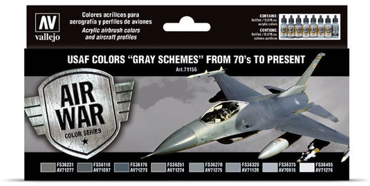Vallejo hobbyverf acrylverf - 71156 usaf colors “grey schemes” - acryl set verf set - 8x 17 ml