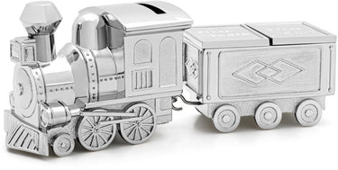 Zilverstad - spaarpot haarlok- tandendoosje locomotief en wagon