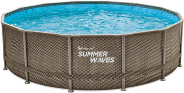Summer waves frame zwembad rond - ⌀427 x 107 cm - zwembaden - inclusief filterpomp - zwembadpomp - filterpatroon - afdekzeil - grondzeil - ladder - onderhoudsset