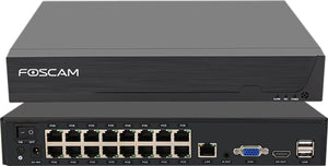 Foscam fna216he - 16-kanaals 4k 8mp poe nvr - netwerk video recorder - beveiligingscamera recorder - bewegingsdetectie - h.264+ - hdmi vga - 2x16tb hdd - plug play - zwart