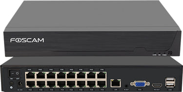 Foscam fna216he - 16-kanaals 4k 8mp poe nvr - netwerk video recorder - beveiligingscamera recorder - bewegingsdetectie - h.264+ - hdmi vga - 2x16tb hdd - plug play - zwart