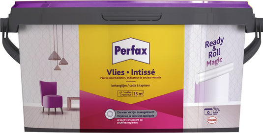 Perfax ready roll vlies magic behanglijm 2.25 kg | 100% kleurenbeeld tijdens het behangen | magic vlies behanglijm droogt transparant