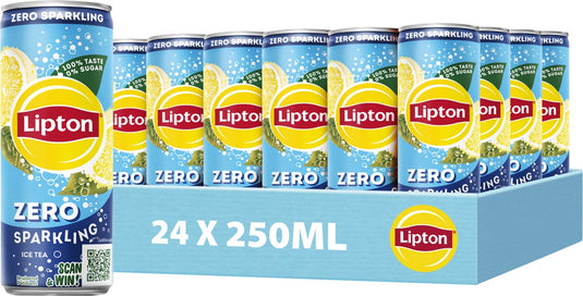 Lipton ice tea blik - sparkling zero - zonder suiker - 24 x 250 ml - voordeelverpakking